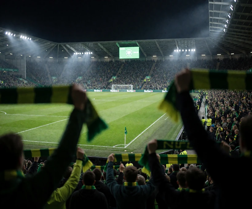 Blick aus der Fankurve auf den Flutlichtrasen mit Eckfahne - Matchday-Abdeckung der Sportwetten bei Zoccer