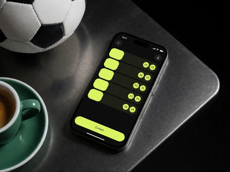 Wettschein mit mehreren Auswahlen auf einem Smartphone neben einem Fu&szlig;ball - Kombiwette und Bet Builder bei Zoccer