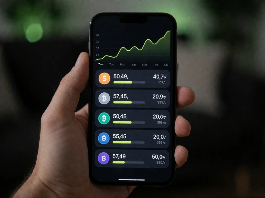 Smartphone mit Krypto-Wallet und mehreren Coin-Salden - geb&uuml;hrenfreie Auszahlungen im Cryptocasino von Zoccer